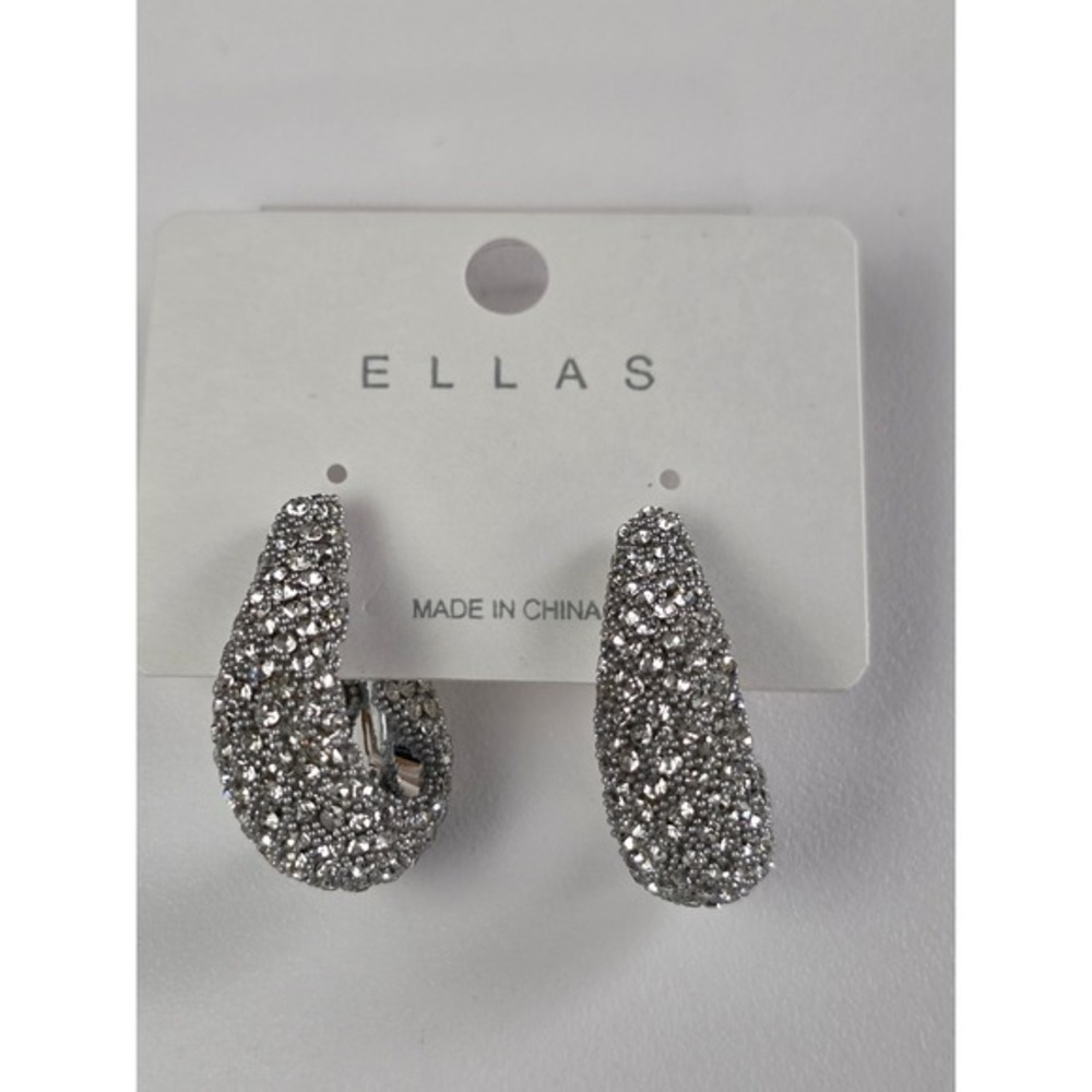 Ellas Chunky Hoop Earrings Silver New AB Crystal Rhinestone Statement